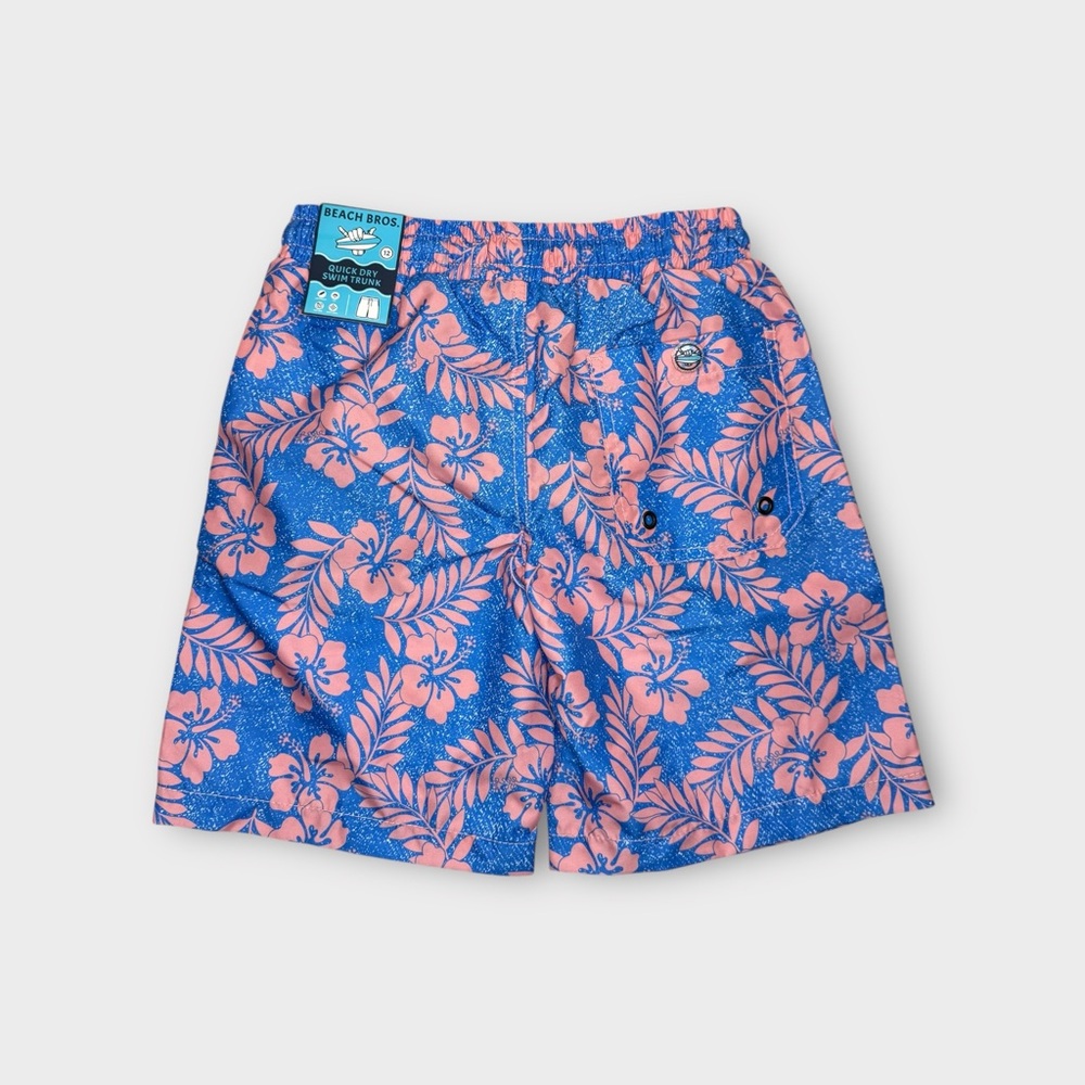 Beach Bros. Pink Hibiscus Floral Pattern Blue Swim Trunks - Picture 5 of 5